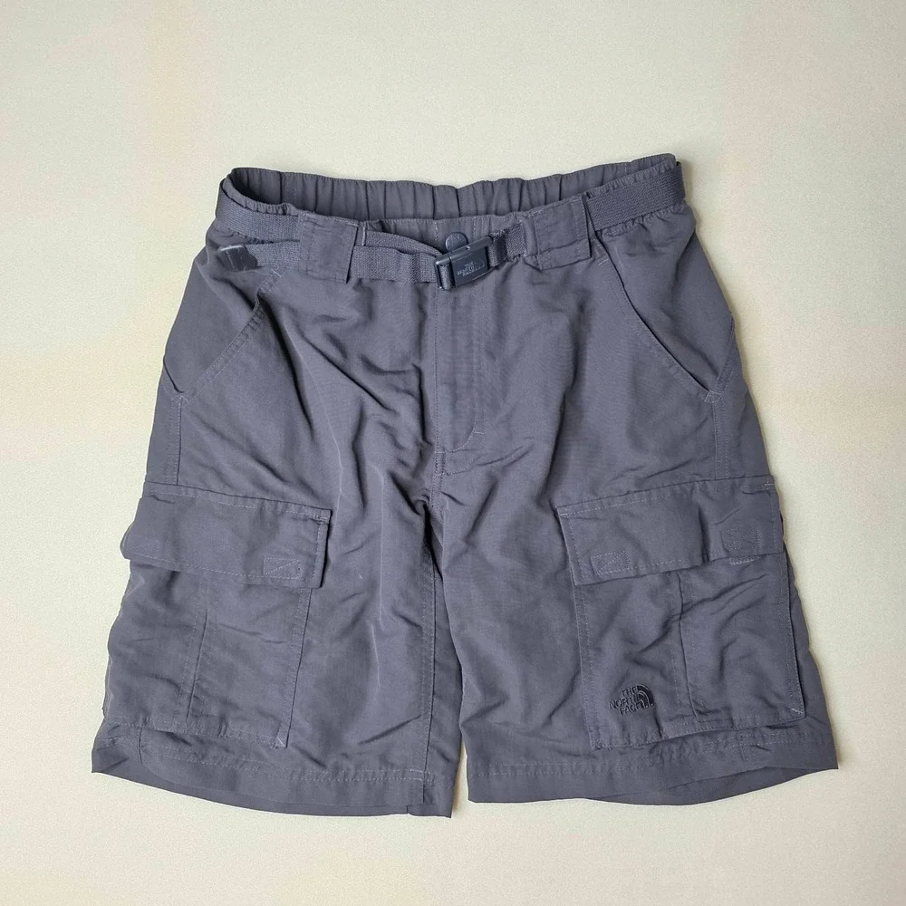 The North Face Cargo Hiking Shorts Mens Size S Gray Nylon Integrated Belt Pocket